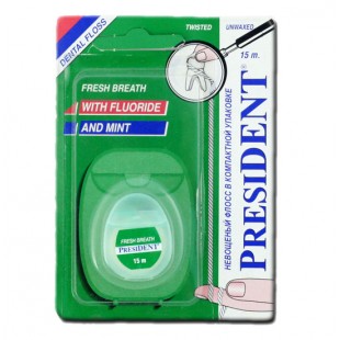 President Dental Floss Fresh Breath Unwaxed 15 м. свежее дыхание