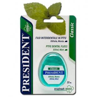 President Classic фитофлосс зубная нить из PTFE с мятой 35 м.